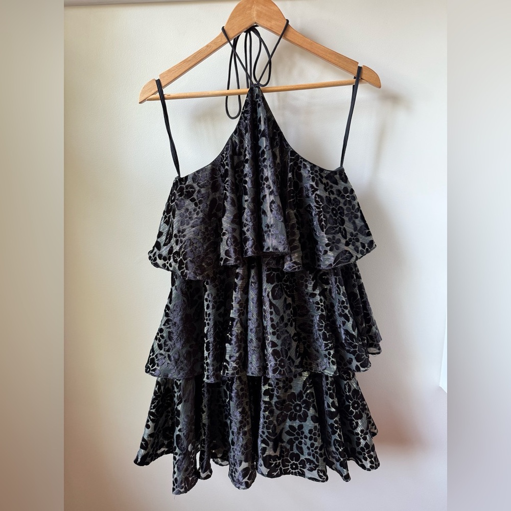 NWT HEMANT & NANDITA Anthropologie Tiered Halter Mini Dress Floral Velvet 10